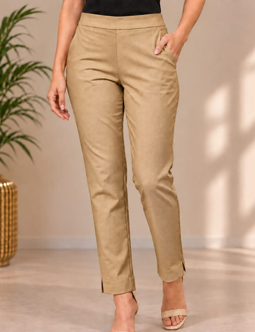 Caramel Brown Colour Rayon Mixed Cotton Stretchable Straight Pants HBC07