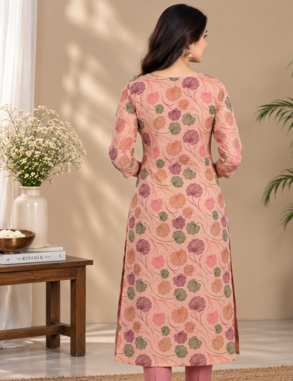 Floral Printed Tissue Fabric Straight Kurti With Lining HCK17