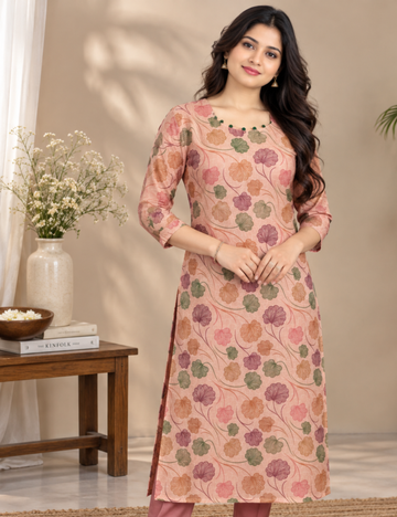 Floral Printed Tissue Fabric Straight Kurti With Lining HCK17