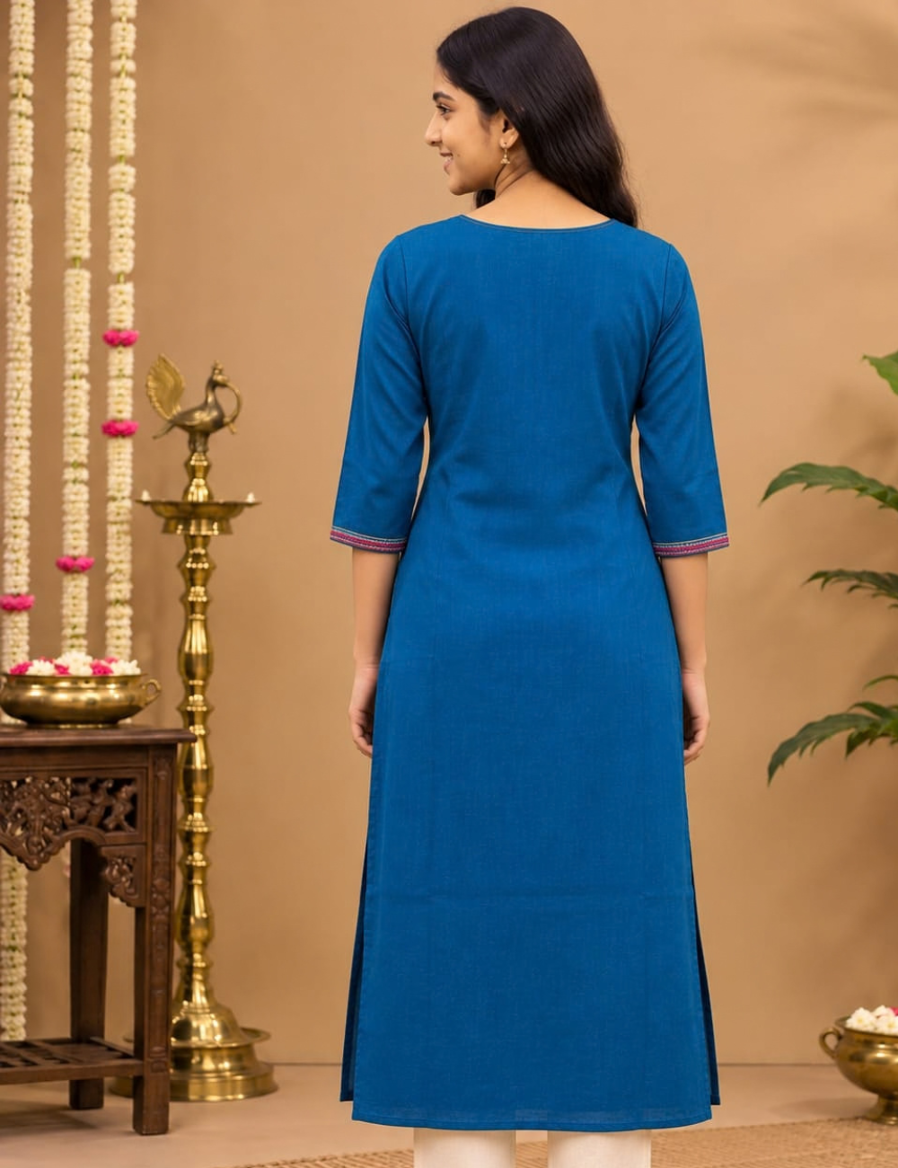 Azure Blue Avaasa Side Cut Kurti with Unique Swing Girl Embroidery HCK21