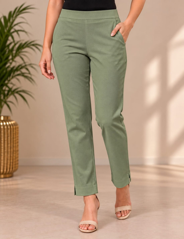 Light Olive Green Colour Cotton Mixed Rayon Stretchable Straight Pants HCB11