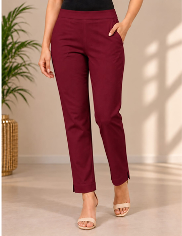Maroon Colour Cotton Mixed Rayon Stretchable Straight Pants HCB23