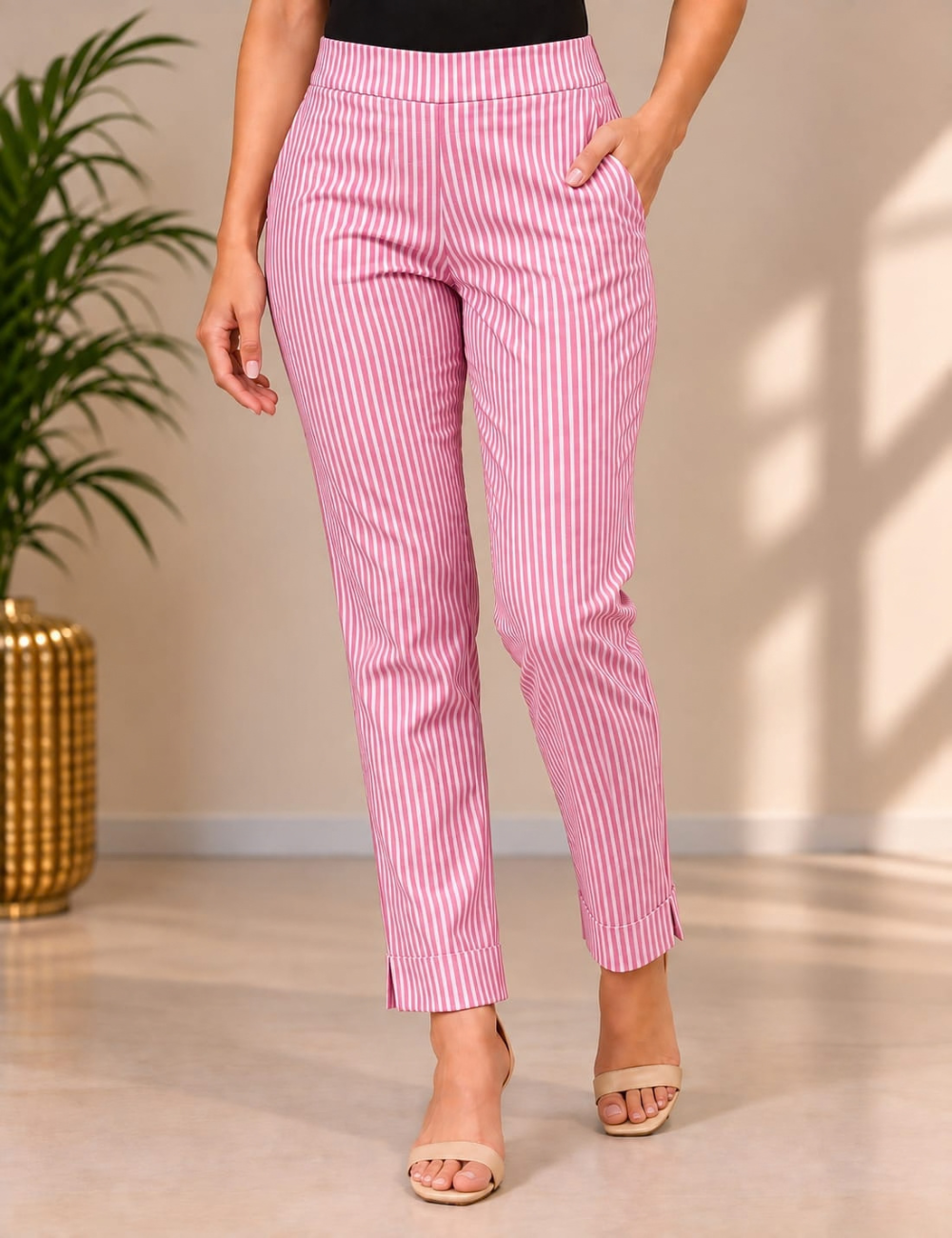 Pastel Crimson Free Size Popcorn Stretchable Straight Pant HCB18