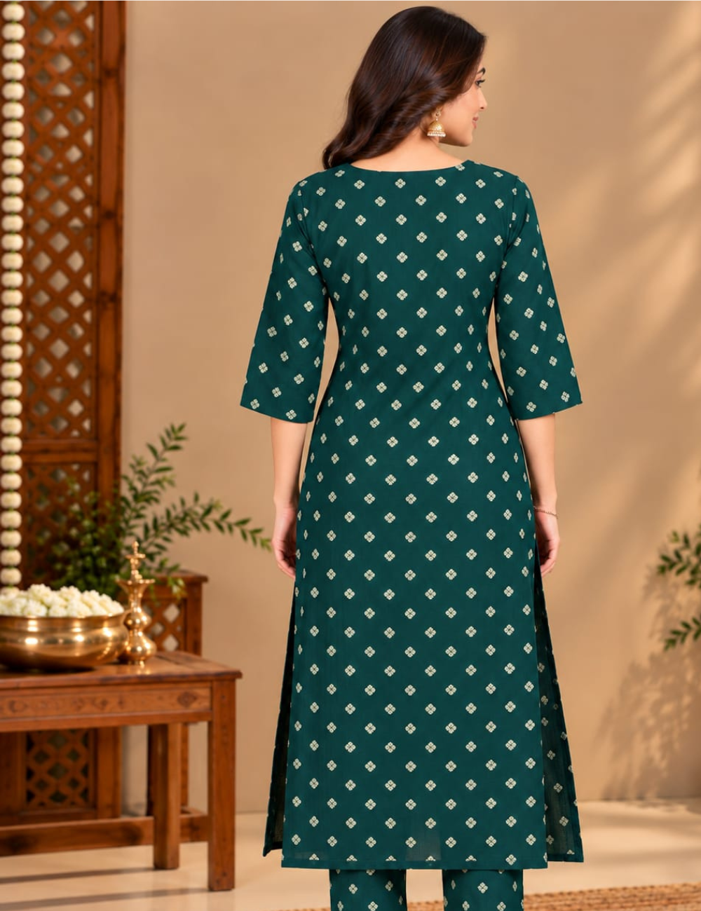 Deep Emerald Green Side Cut Kurti with Lapel Collar & Side Pocket HCK39