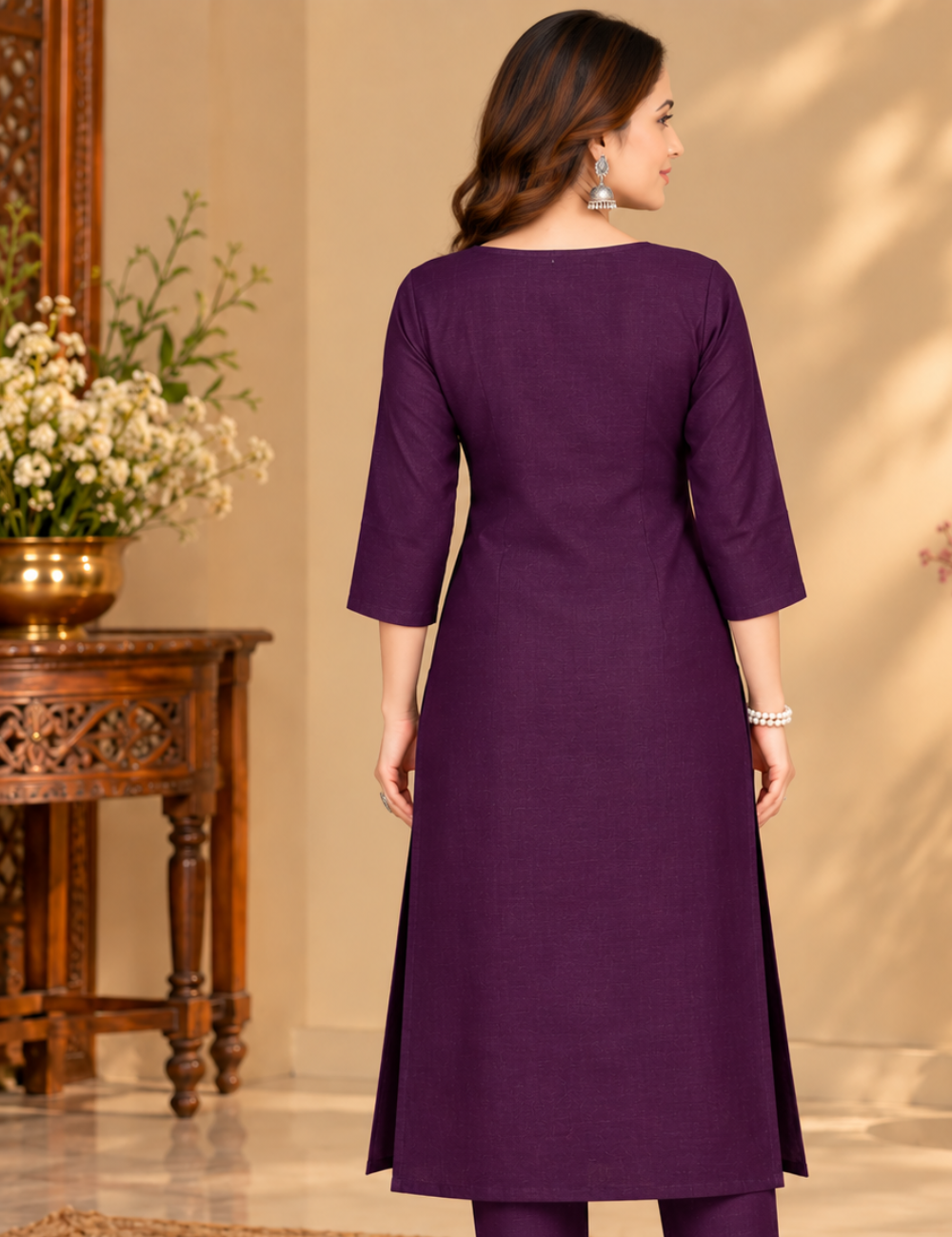 Dark Violet Vichitra Silk Embroidered Side Cut Kurti with Lining HCK43