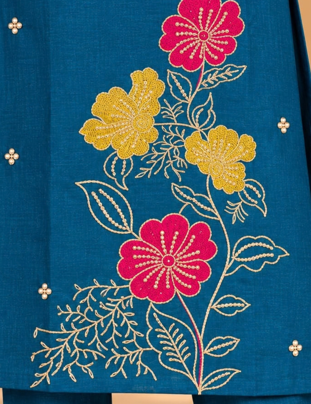 Deep Ocean Blue Vichitra Side Cut Kurti with Lining HCK15