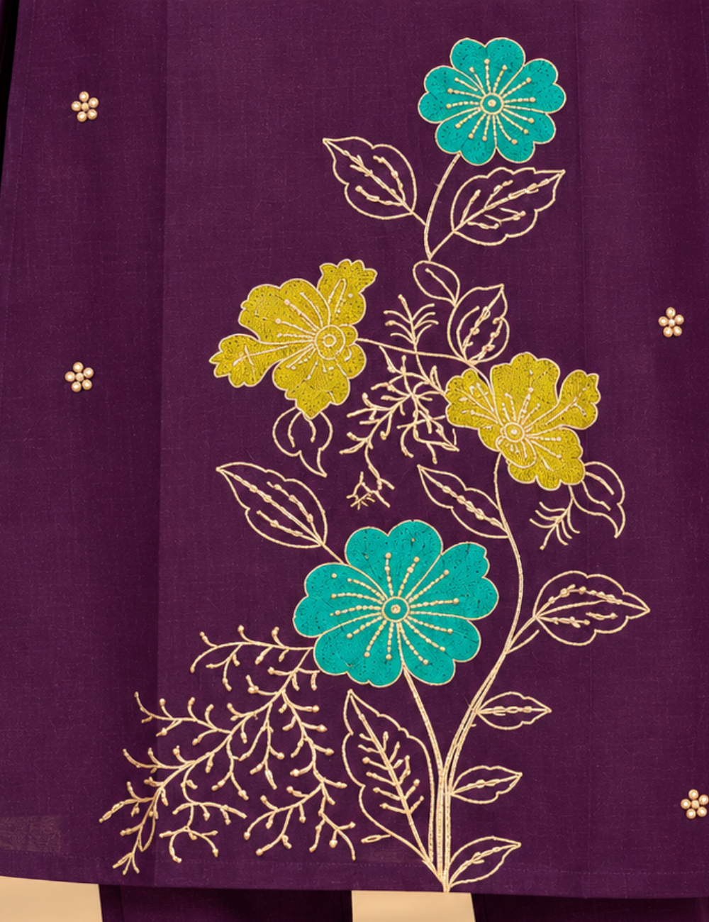 Dark Violet Vichitra Silk Embroidered Side Cut Kurti with Lining HCK43