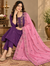 Royal Purple & Soft Pink Vatican silk 3-Piece Suit Set with Intricate Floral Embroidered Yoke & Scalloped Dupatta HC3P16