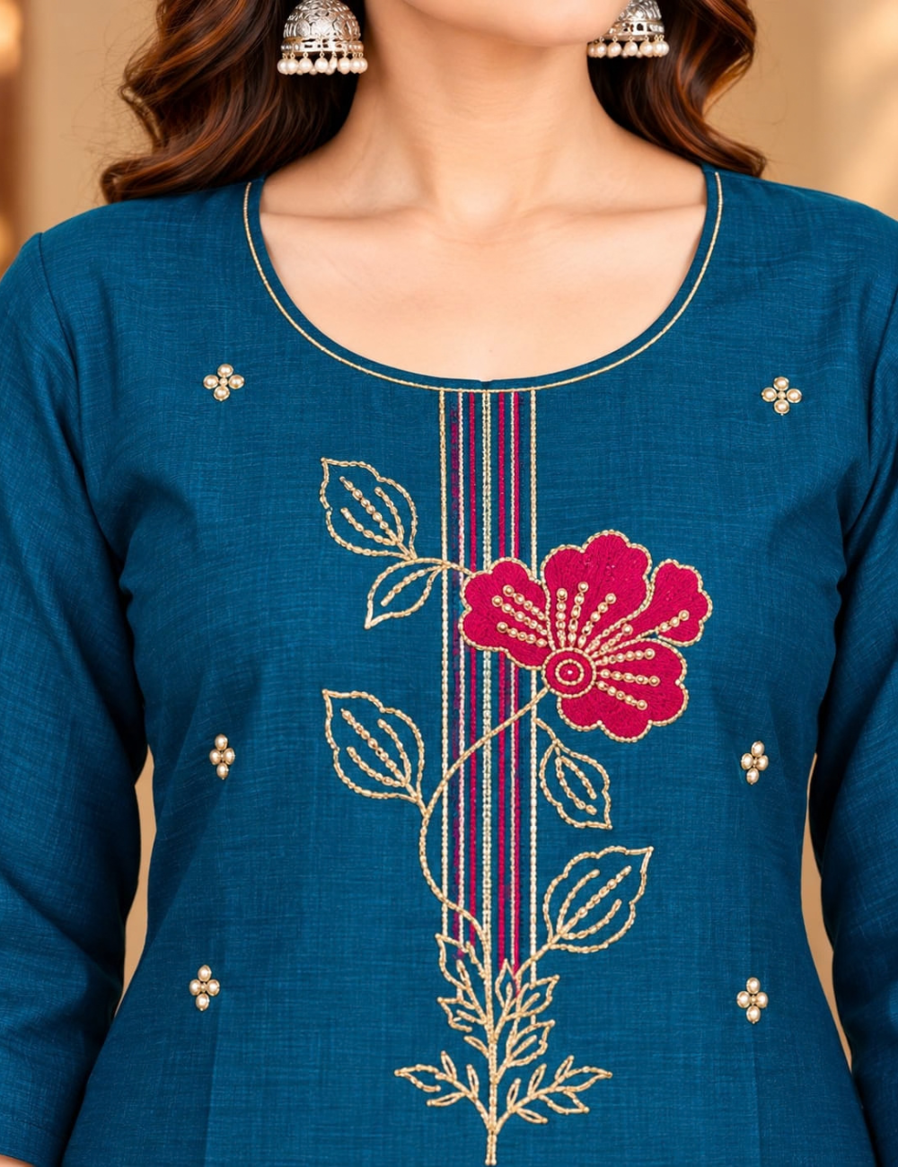 Deep Ocean Blue Vichitra Side Cut Kurti with Lining HCK15